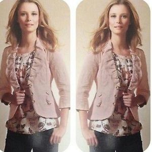 Cabi Light tan Lined Ruffled 3/4 Sleeve button up Blazer| Sz 2